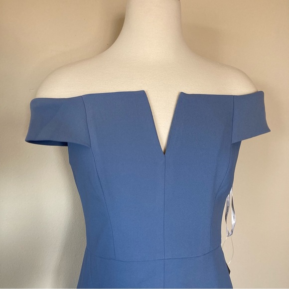 Dessy Collection NWT Off Shoulder Trumpet Gown Front Slit Larkspur Blue Size 4 - Picture 7 of 8